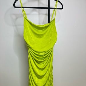 Lime Green Slinky Ruched Mini Dress